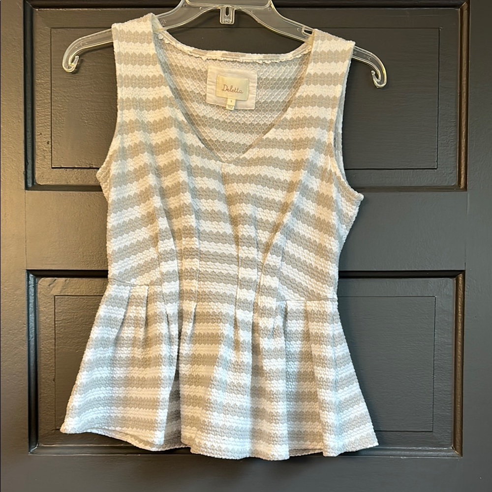 Deletta Gray and White Striped Women's Peplum Top